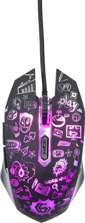 Игровой проводной мышь Gembird MUS-6B-GRAFIX-01, оптический сенсор 3600 dpi, 6 кнопок, RGB подсветка, дизайн Graffiti, USB, для правшей, черный