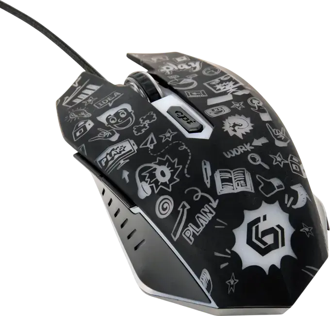 Игровой проводной мышь Gembird MUS-6B-GRAFIX-01, оптический сенсор 3600 dpi, 6 кнопок, RGB подсветка, дизайн Graffiti, USB, для правшей, черный