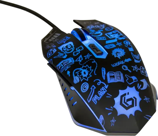 Игровой проводной мышь Gembird MUS-6B-GRAFIX-01, оптический сенсор 3600 dpi, 6 кнопок, RGB подсветка, дизайн Graffiti, USB, для правшей, черный