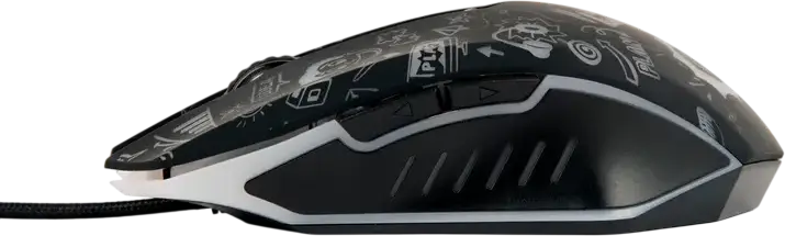 Игровой проводной мышь Gembird MUS-6B-GRAFIX-01, оптический сенсор 3600 dpi, 6 кнопок, RGB подсветка, дизайн Graffiti, USB, для правшей, черный