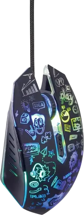 Игровой проводной мышь Gembird MUS-6B-GRAFIX-01, оптический сенсор 3600 dpi, 6 кнопок, RGB подсветка, дизайн Graffiti, USB, для правшей, черный