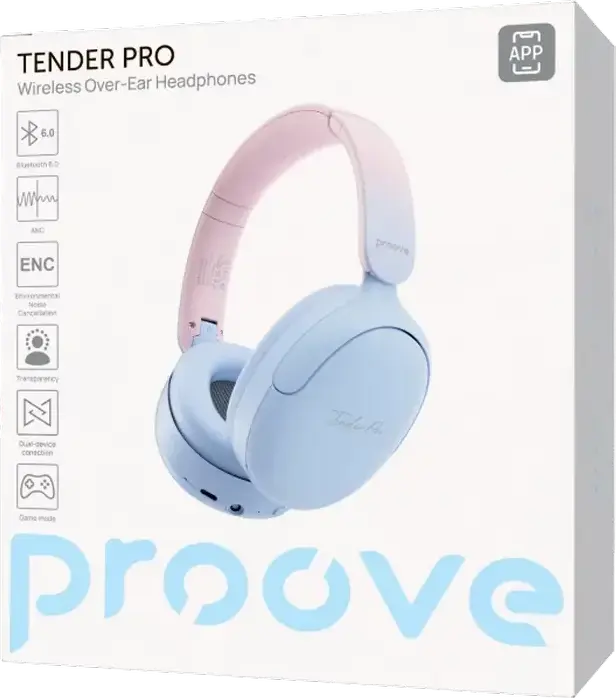 Casca Wireless Over-Ear Proove Tender Pro, Albastru, cu ANC ENC, Bluetooth 6.0, Difuzoare 40mm, Autonomie 90h, USB Type-C si AUX 3.5mm, Plastic ABS