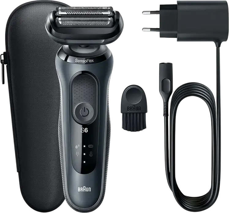 Braun Series 6 61-N1000s Electric Foil Shaver, Wet & Dry, SensoFlex 3D Head, AutoSense Technology, Li-Ion Battery, Grey, Made in Germany