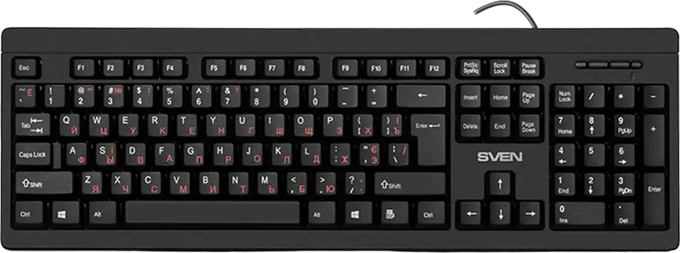 SVEN KB-S320C Wired Keyboard and Mouse Set, Membrane Splash-Proof Keyboard with 12 Fn Keys, 1000 dpi Optical Mouse, USB, Black