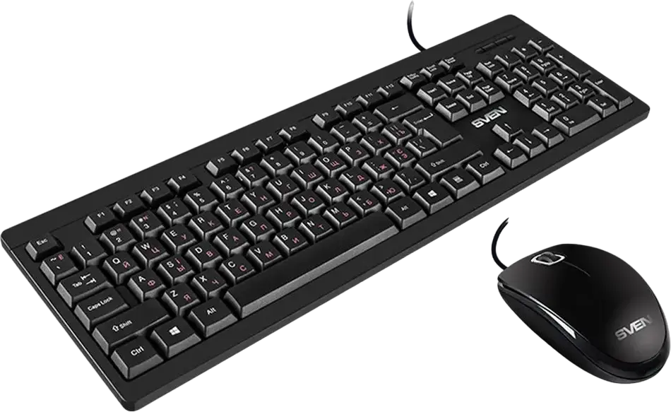 SVEN KB-S320C Wired Keyboard and Mouse Set, Membrane Splash-Proof Keyboard with 12 Fn Keys, 1000 dpi Optical Mouse, USB, Black