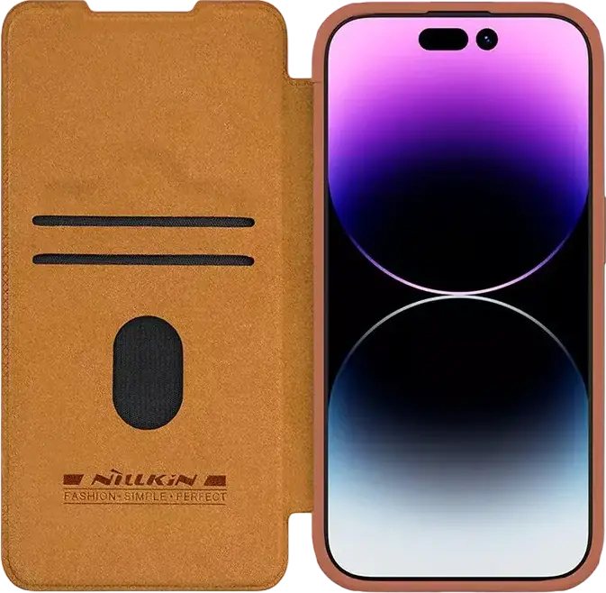 Nillkin Qin Pro Leather Wallet Case for iPhone 15 Pro Max, CamShield Slide Camera Cover, Premium PU Leather & TPU Flip Shell with Card Slots