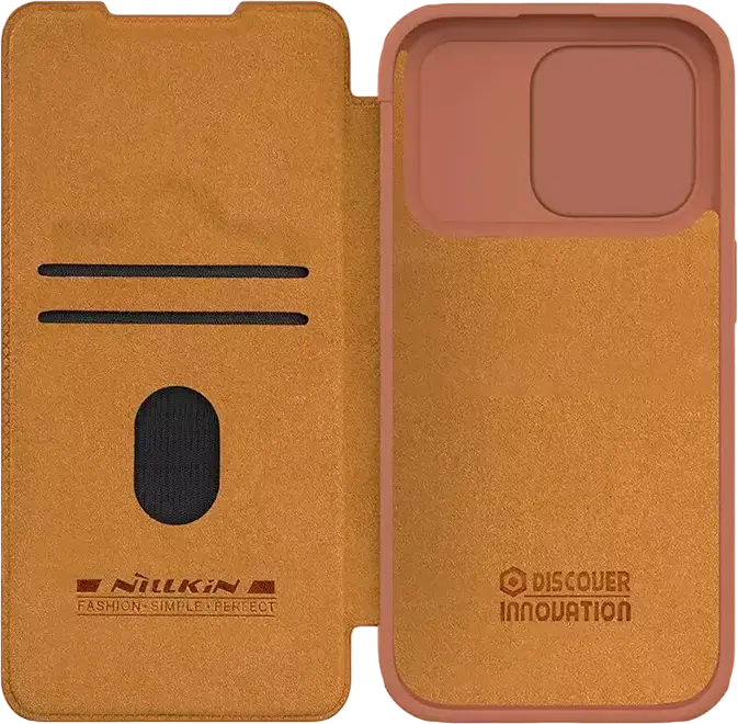 Nillkin Qin Pro Leather Wallet Case for iPhone 15 Pro Max, CamShield Slide Camera Cover, Premium PU Leather & TPU Flip Shell with Card Slots