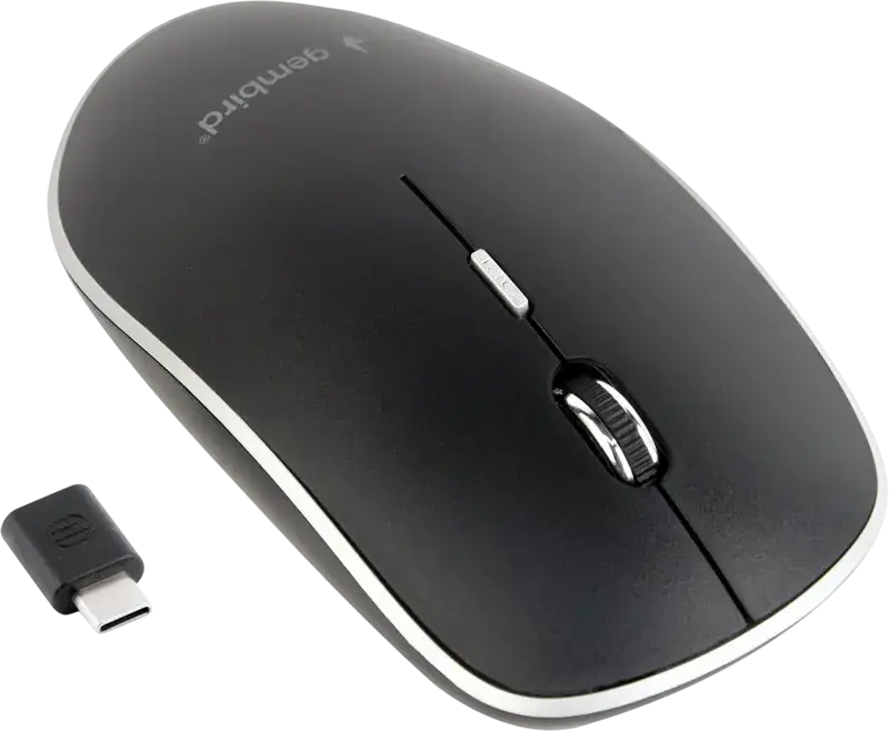 Беспроводная бесшумная оптическая мышь Gembird MUSW-4BSC-01, 2.4 ГГц RF, приемник USB Type-C, разрешение до 1600 DPI, 4 кнопки, амбидекстер, черный