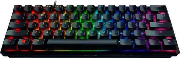 Игровая клавиатура Razer Huntsman Mini 60% проводная, линейные оптические переключатели, PBT-кейкапы Doubleshot, английская раскладка, съемный кабель USB Type-C, Razer Chroma RGB, RZ03-03390
