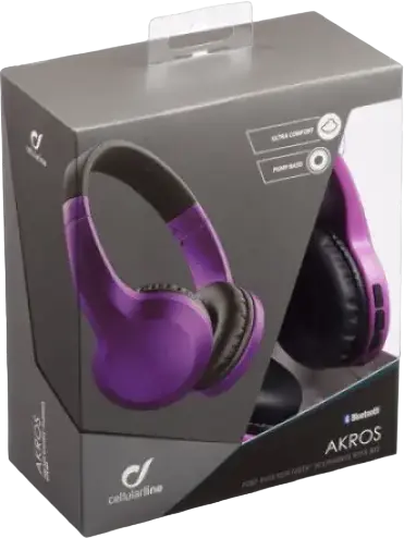 Cellularline Akros Light Wireless Bluetooth On-Ear Headphones, Violet, with 40mm Dynamic Drivers, Pump Bass, Integrated Microphone and 3.5mm Jack