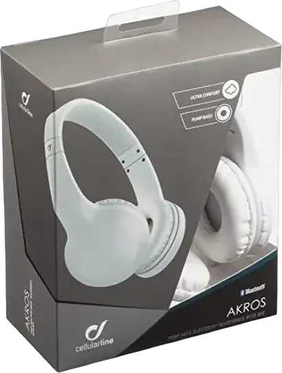 Cellularline Akros Light Wireless Bluetooth On-Ear Headphones, White, with 40mm Dynamic Drivers, Pump Bass, Integrated Microphone and 3.5mm Jack