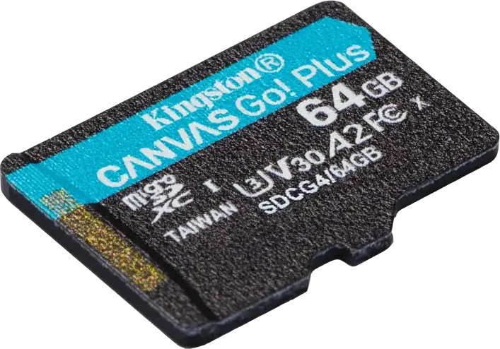 Card de memorie microSDXC Kingston Canvas Go! Plus SDCG4 64GB, Viteza citire până la 200MB/s, Class 10 UHS-I U3 V30 A2, Rezistent la apă și raze X, cu Adaptor SD