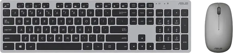 ASUS W5000 Wireless Keyboard and Mouse Combo, Gray, English/Russian Layout, 2.4GHz RF, Full-Size Ultra-Thin Low-Profile Chiclet Keyboard, 1600 DPI Optical Mouse, USB, Windows Compatible
