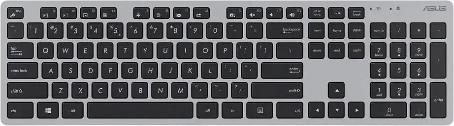 ASUS W5000 Wireless Keyboard and Mouse Combo, Gray, English/Russian Layout, 2.4GHz RF, Full-Size Ultra-Thin Low-Profile Chiclet Keyboard, 1600 DPI Optical Mouse, USB, Windows Compatible