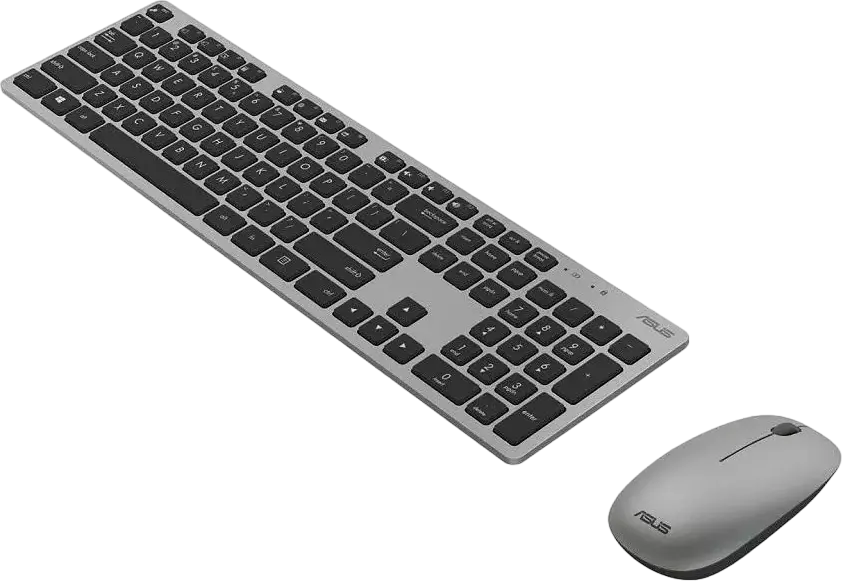 ASUS W5000 Wireless Keyboard and Mouse Combo, Gray, English/Russian Layout, 2.4GHz RF, Full-Size Ultra-Thin Low-Profile Chiclet Keyboard, 1600 DPI Optical Mouse, USB, Windows Compatible