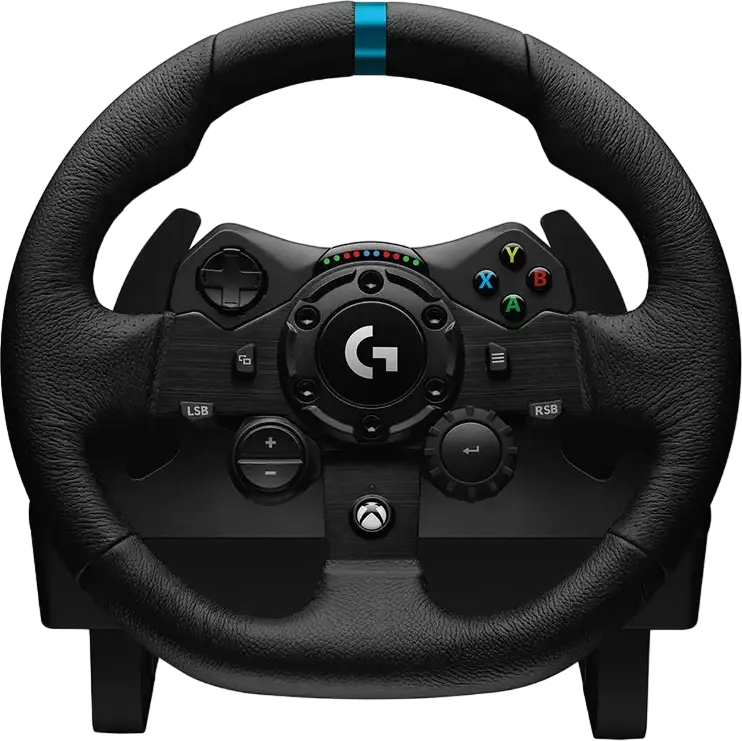 Logitech G923 Racing Wheel and 3-Pedal Set for Xbox Series X|S, Xbox One, Windows, Dual-Motor Force Feedback with TRUEFORCE, Hand-Stitched Leather, Black