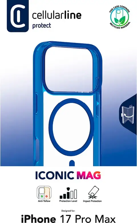 Cellularline Iconic Mag Case for Apple iPhone 17 Pro Max, MagSafe Compatible TPU Cover with Anti-Yellow Technology and Impact Protection, ICONICMAGIPH17PRMB