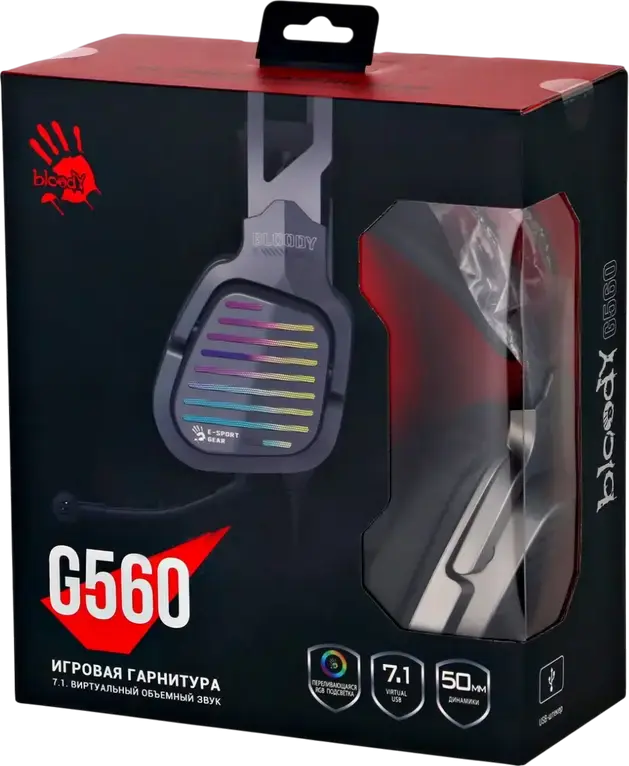 Casca Gaming Bloody G560, Sunet Surround Virtual 7.1, Difuzoare 50mm, Microfon cu Anulare Zgomot, Iluminare RGB Flow, Cablu USB Impletit