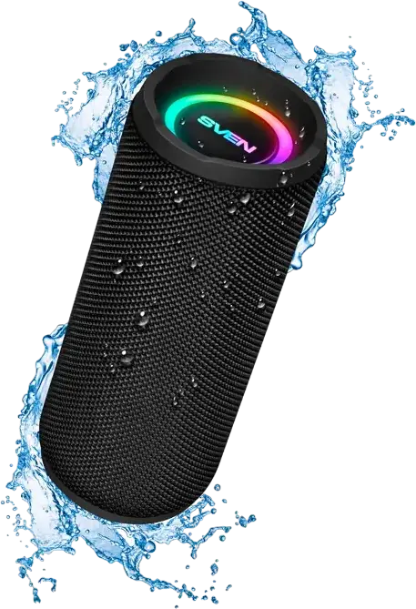 Boxa Portabila Bluetooth SVEN PS-160, Putere 12W RMS, Rezistenta la Apa IPX5, Pereche Stereo TWS, Radio FM, Iluminare RGB, MicroSD, USB, AUX, Negru