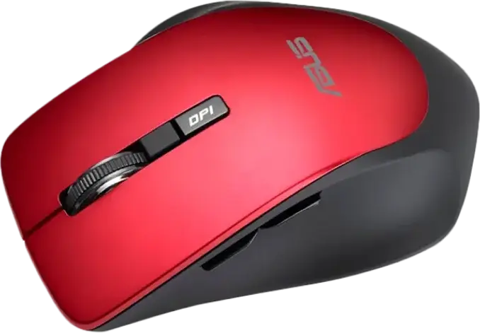 ASUS WT425 Wireless Optical Mouse, Red, 2.4GHz RF USB, Adjustable 1000/1600 DPI, 6 Buttons, Silent Click, Ergonomic Easy-Grip, Windows 11/10, Chrome OS