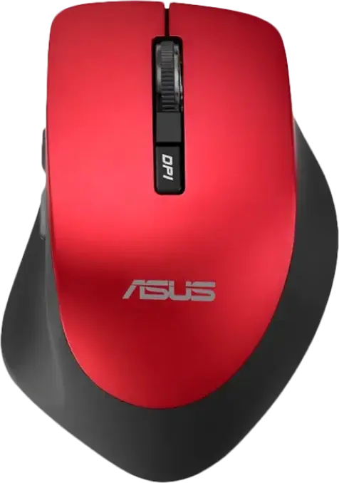 ASUS WT425 Wireless Optical Mouse, Red, 2.4GHz RF USB, Adjustable 1000/1600 DPI, 6 Buttons, Silent Click, Ergonomic Easy-Grip, Windows 11/10, Chrome OS
