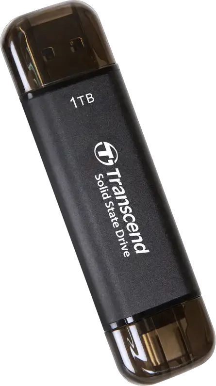 SSD Portabil Transcend ESD310C 1 TB, Negru, USB 3.2 Gen 2x1 10Gbps, Dual USB Type-A si Type-C, 3D NAND, Viteza Citire pana la 1050MB/s, Criptare AES 256-bit, exFAT