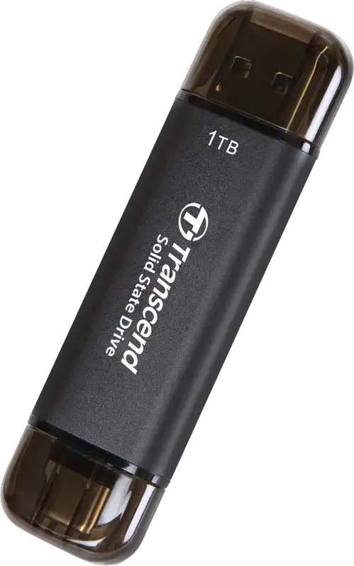 SSD Portabil Transcend ESD310C 1 TB, Negru, USB 3.2 Gen 2x1 10Gbps, Dual USB Type-A si Type-C, 3D NAND, Viteza Citire pana la 1050MB/s, Criptare AES 256-bit, exFAT