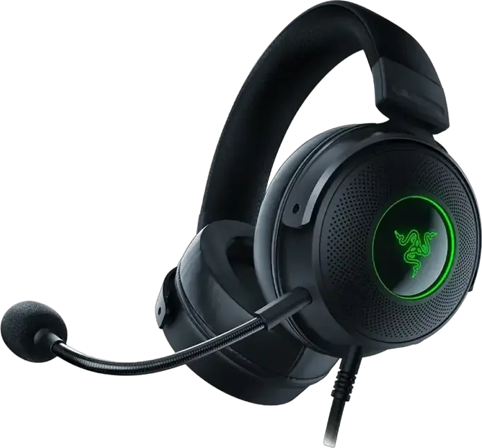 Casca Gaming cu Fir Razer Kraken V3, Difuzoare TriForce Titanium 50mm, Audio Spatial THX, Razer Chroma RGB, Microfon Detasabil HyperClear, USB-A, Negru