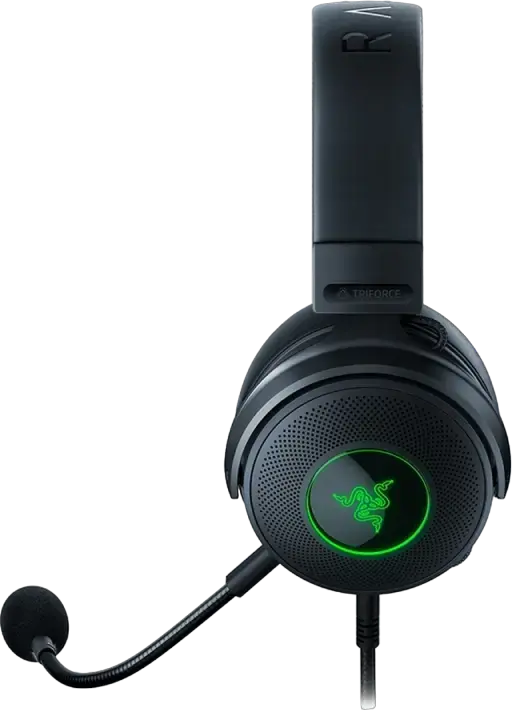 Casca Gaming cu Fir Razer Kraken V3, Difuzoare TriForce Titanium 50mm, Audio Spatial THX, Razer Chroma RGB, Microfon Detasabil HyperClear, USB-A, Negru