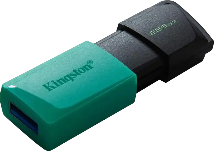 Stick USB Kingston DataTraveler Exodia M USB 3.2 Gen 1, 256 GB, Negru/Albastru, Design Fără Capac cu Mecanism Culisant și Buclă pentru Breloc, Stocare Portabilă pentru PC și Laptop