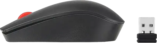 Беспроводная мышь Lenovo ThinkPad Essential 4X30M56887, оптический сенсор 1200 dpi, USB-наноприемник 2.4 ГГц, амбидекстер, черная с красным колесом