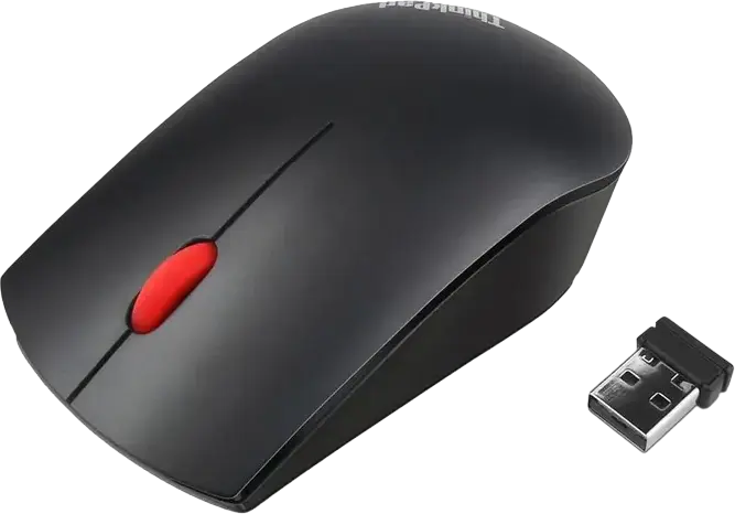 Беспроводная мышь Lenovo ThinkPad Essential 4X30M56887, оптический сенсор 1200 dpi, USB-наноприемник 2.4 ГГц, амбидекстер, черная с красным колесом