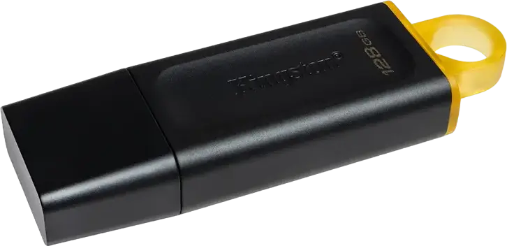 Kingston DataTraveler Exodia 128 GB USB 3.2 Gen 1 Flash Drive, Black/Yellow, USB-A Connector, Protective Cap and Keyring Loop, Windows, macOS, Linux, Chrome OS Compatible