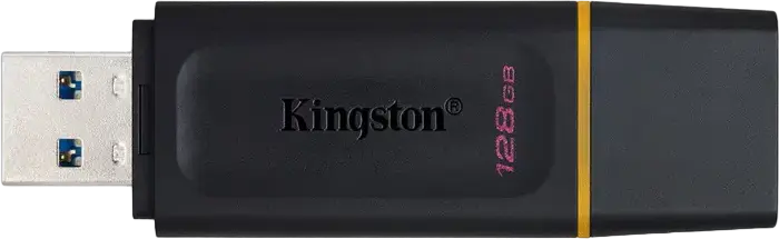 Kingston DataTraveler Exodia 128 GB USB 3.2 Gen 1 Flash Drive, Black/Yellow, USB-A Connector, Protective Cap and Keyring Loop, Windows, macOS, Linux, Chrome OS Compatible