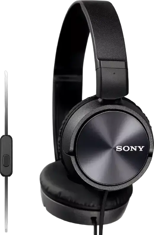 Sony MDR-ZX310AP Wired On-Ear Closed-Back Headphones with Microphone, Black, 30mm Dynamic Driver, 10-24,000Hz Frequency Response, 1.2m Gold-Plated L-Shaped Plug