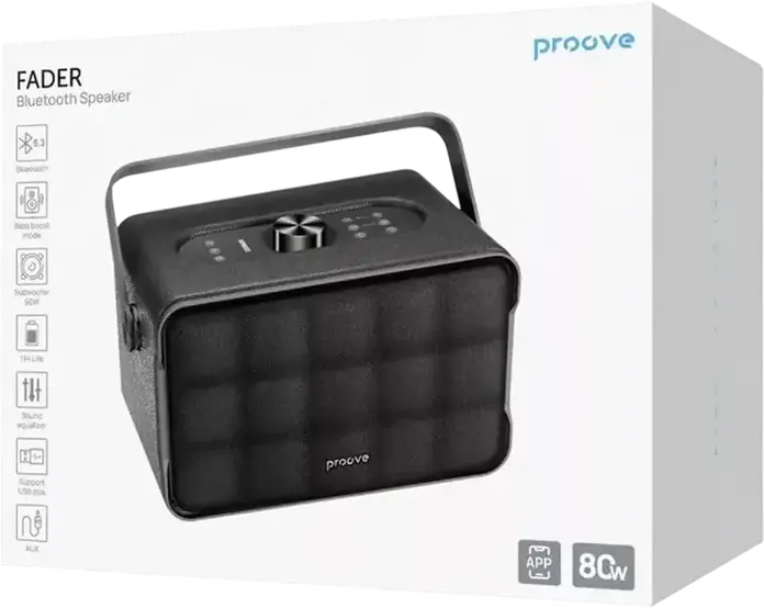 Proove Fader 80W Portable Bluetooth Speaker PSFD8018AP01, 2.1 CH Audio System, 13500mAh Battery, TWS, Bass Boost, USB, AUX, RCA, Black