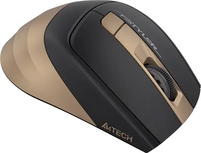 Беспроводная оптическая мышь A4Tech FG35 FStyler, Цвет: Черный/Бронзовый, 2.4 ГГц, регулируемое разрешение 1200/1600/2000 DPI, 6 кнопок, колесо Tilt-Shift, USB-ресивер