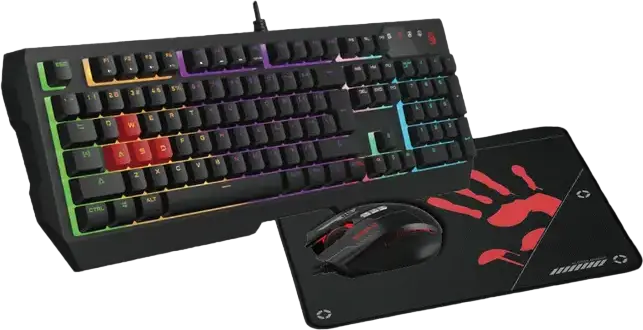 Bloody B1700 Gaming Combo: B140N Neon Membrane Keyboard, ES7 RGB Optical Mouse 6000 CPI, BP-50L Cloth Mouse Pad, Wired USB, Black