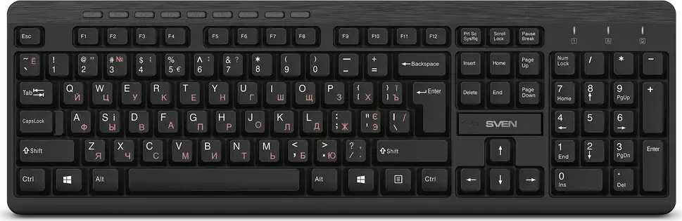 SVEN KB-C3400W Wireless Keyboard and Mouse Set, 2.4 GHz USB, Membrane Keyboard with Multimedia Keys, Optical Mouse 1600 DPI, Black
