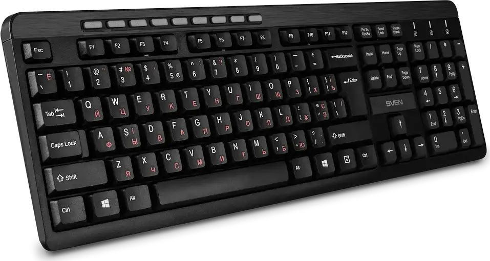SVEN KB-C3400W Wireless Keyboard and Mouse Set, 2.4 GHz USB, Membrane Keyboard with Multimedia Keys, Optical Mouse 1600 DPI, Black