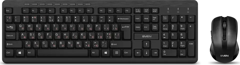 SVEN KB-C3400W Wireless Keyboard and Mouse Set, 2.4 GHz USB, Membrane Keyboard with Multimedia Keys, Optical Mouse 1600 DPI, Black