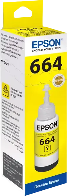 Epson T664 EcoTank Dye-based Ink Bottle, 70ml, Yellow, for L-Series Inkjet Printers L100 L110 L120 L1300 L200 L300 L355 L400 L550