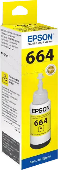 Epson T664 EcoTank Dye-based Ink Bottle, 70ml, Yellow, for L-Series Inkjet Printers L100 L110 L120 L1300 L200 L300 L355 L400 L550