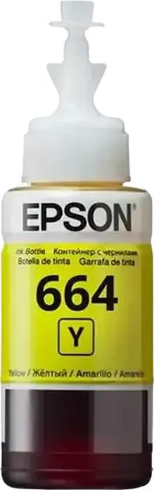 Epson T664 EcoTank Dye-based Ink Bottle, 70ml, Yellow, for L-Series Inkjet Printers L100 L110 L120 L1300 L200 L300 L355 L400 L550