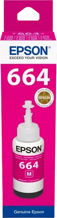 Sticla de cerneala Epson T664 Magenta pe baza de coloranti 70ml pentru imprimante Inkjet EcoTank seria L L100 L110 L120 L130 L200 L210 L220 L300 L355 L365 L382 L455 L550 L555