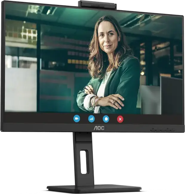 Monitor AOC 24P3QW 23.8 inch FHD IPS, 100Hz, 1920x1080, Webcam integrata 2MP cu Windows Hello, Difuzoare incorporate, Hub USB, Reglaj Inaltime, Negru