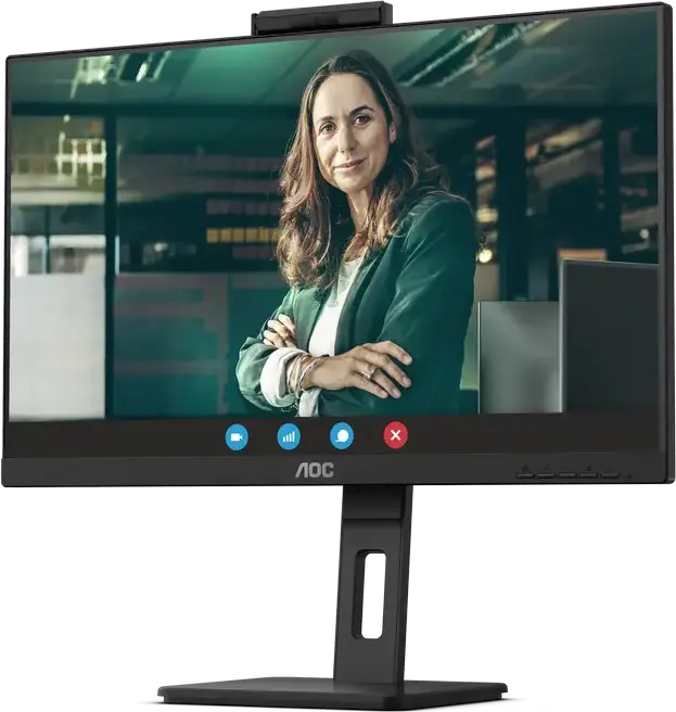 Monitor AOC 24P3QW 23.8 inch FHD IPS, 100Hz, 1920x1080, Webcam integrata 2MP cu Windows Hello, Difuzoare incorporate, Hub USB, Reglaj Inaltime, Negru