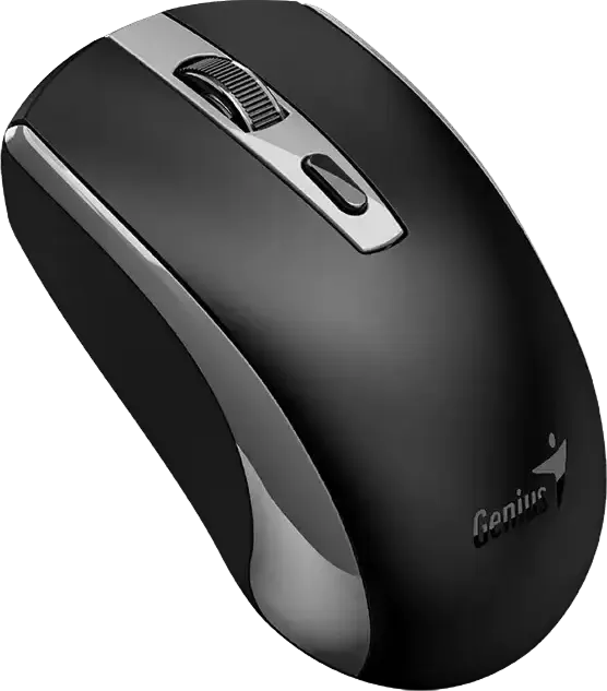 Genius ECO-8150 Copilot Wireless Rechargeable Optical Mouse, Grey, 1200 DPI, 2.4GHz USB-A Receiver, AI Copilot Key, Ambidextrous, USB-C Charging