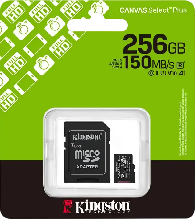 Card Memorie Kingston Canvas Select Plus 256GB microSDXC SDCS3/256GB, UHS-I U3 V30 A1 Clasa 10, Viteza de Citire pana la 150MB/s, cu Adaptor SD