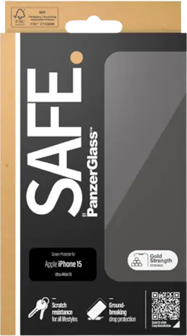 Protectie Ecran PanzerGlass SAFE. Ultra-Wide Fit din Sticla Temperata pentru Apple iPhone 15, Absorbtie de Impact, Rezistenta la Zgarieturi